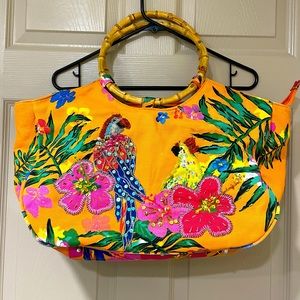 Vintage Unique embroidered Hawaiian parrot pocketbook. Tropical Vacation